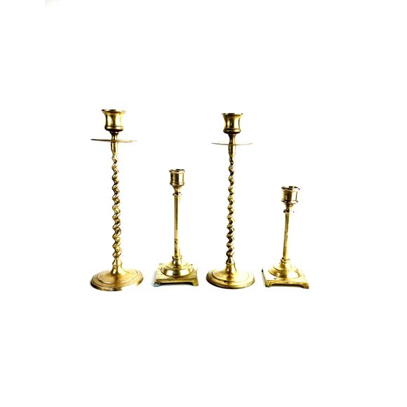 Vintage Lot Two Sets Brass Candle Sticks Wedding Holiday Decor - Picture 1 of 7